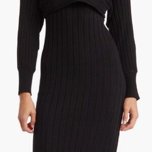 Chic Black Long Sleeve Ribbed Dress
